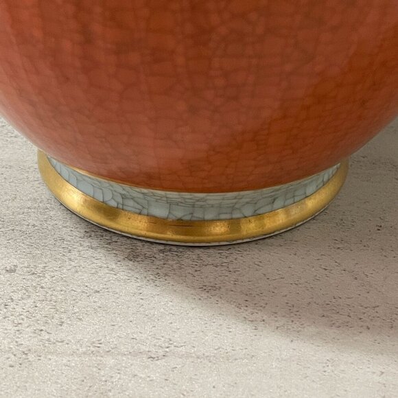 Vintage Royal Copenhagen 50s Orange Grey Craquele Crackle Vase Fruit Finial Lid - Picture 9 of 12